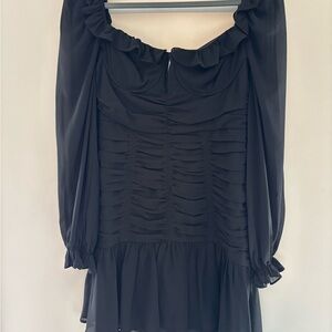 Astr Black Long Sleeve Ruffled Dress